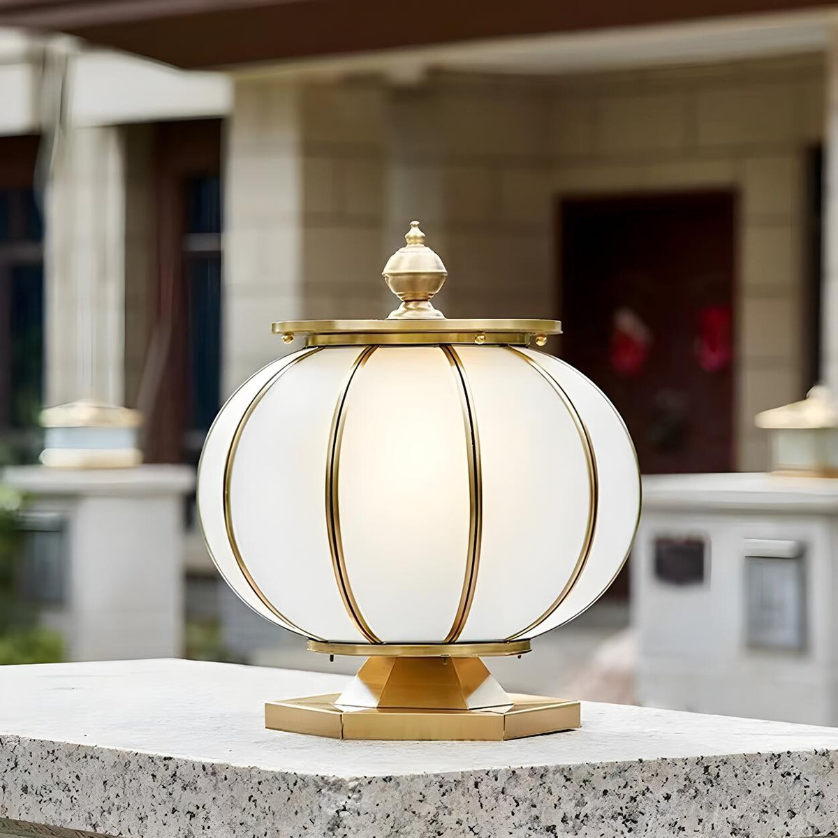 Retro Frosted Glass Solar Globe Lantern Outdoor Pillar Light