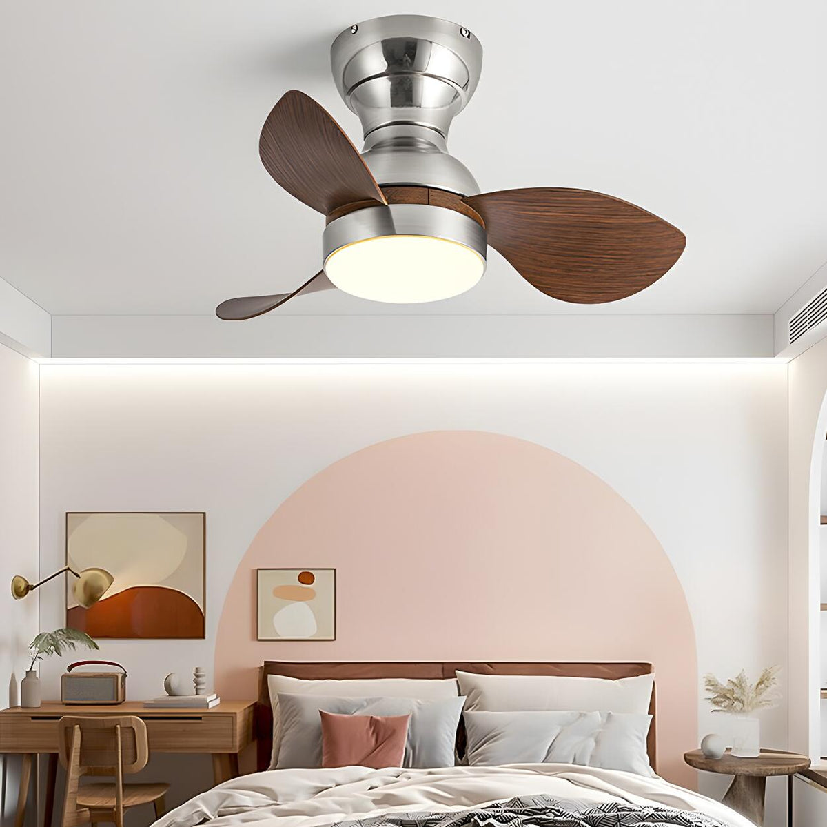 Simple Kids Room 3 Blade Small Ceiling Fan With Light