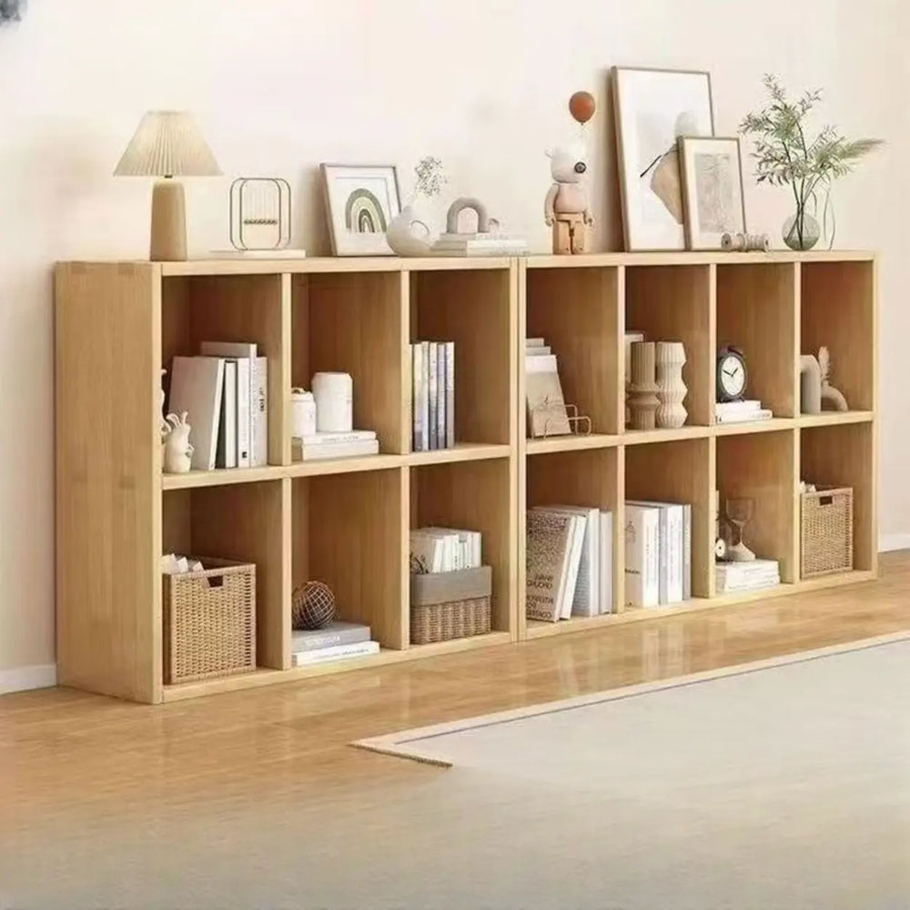 Simple Natural Finish Wood Rectangular Display Bookcase