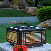 Simple Rectangular Glass Solar Metal Outdoor Lamp Brown