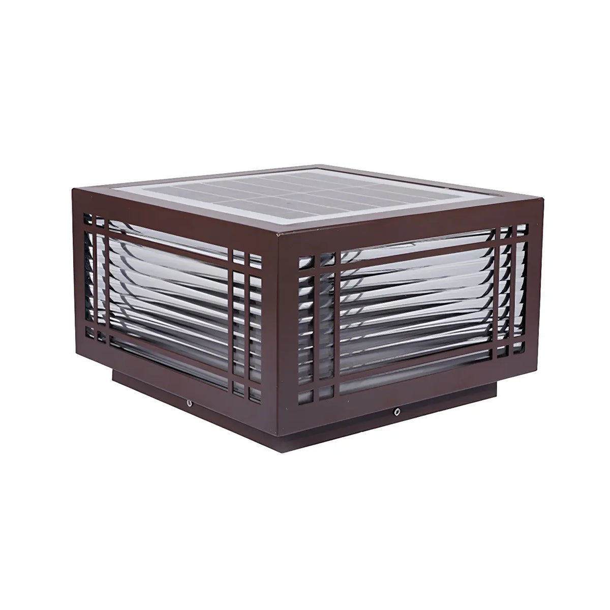 Simple Rectangular Glass Solar Metal Outdoor Lamp Brown