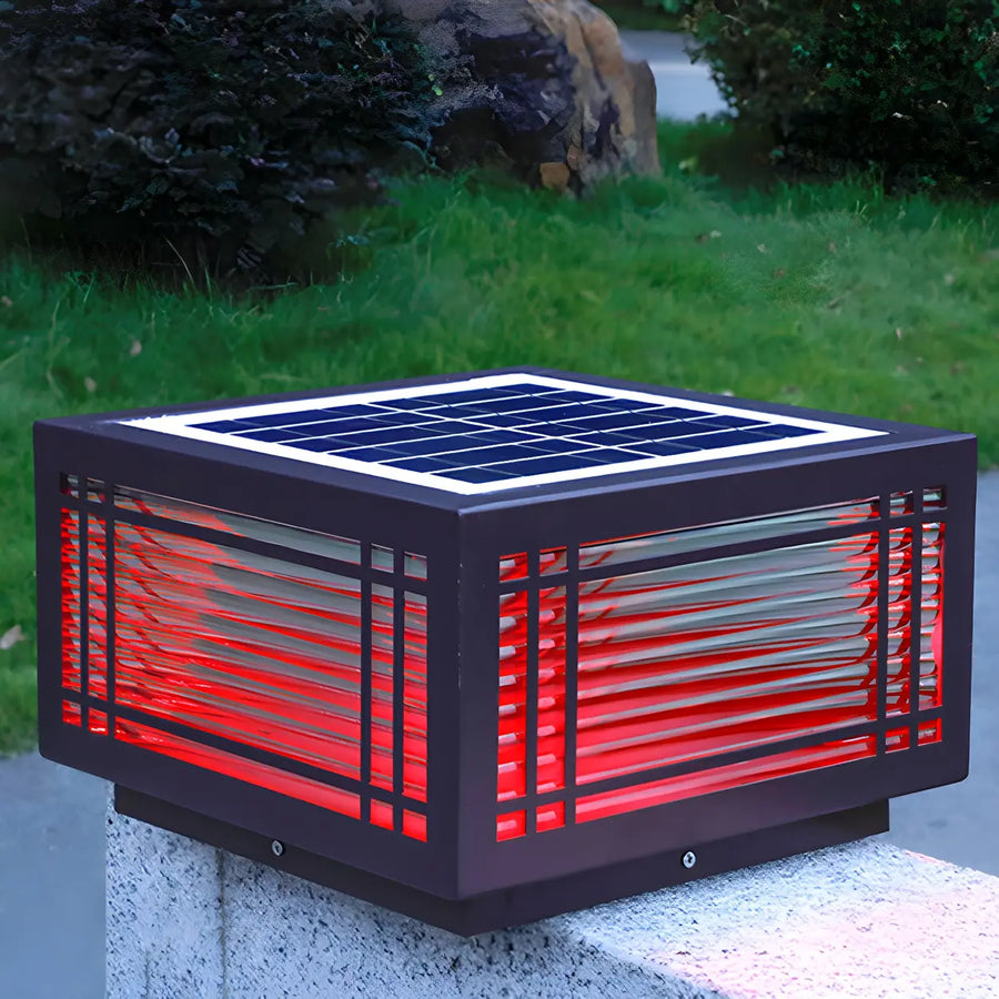 Simple Rectangular Glass Solar Metal Outdoor Lamp Brown