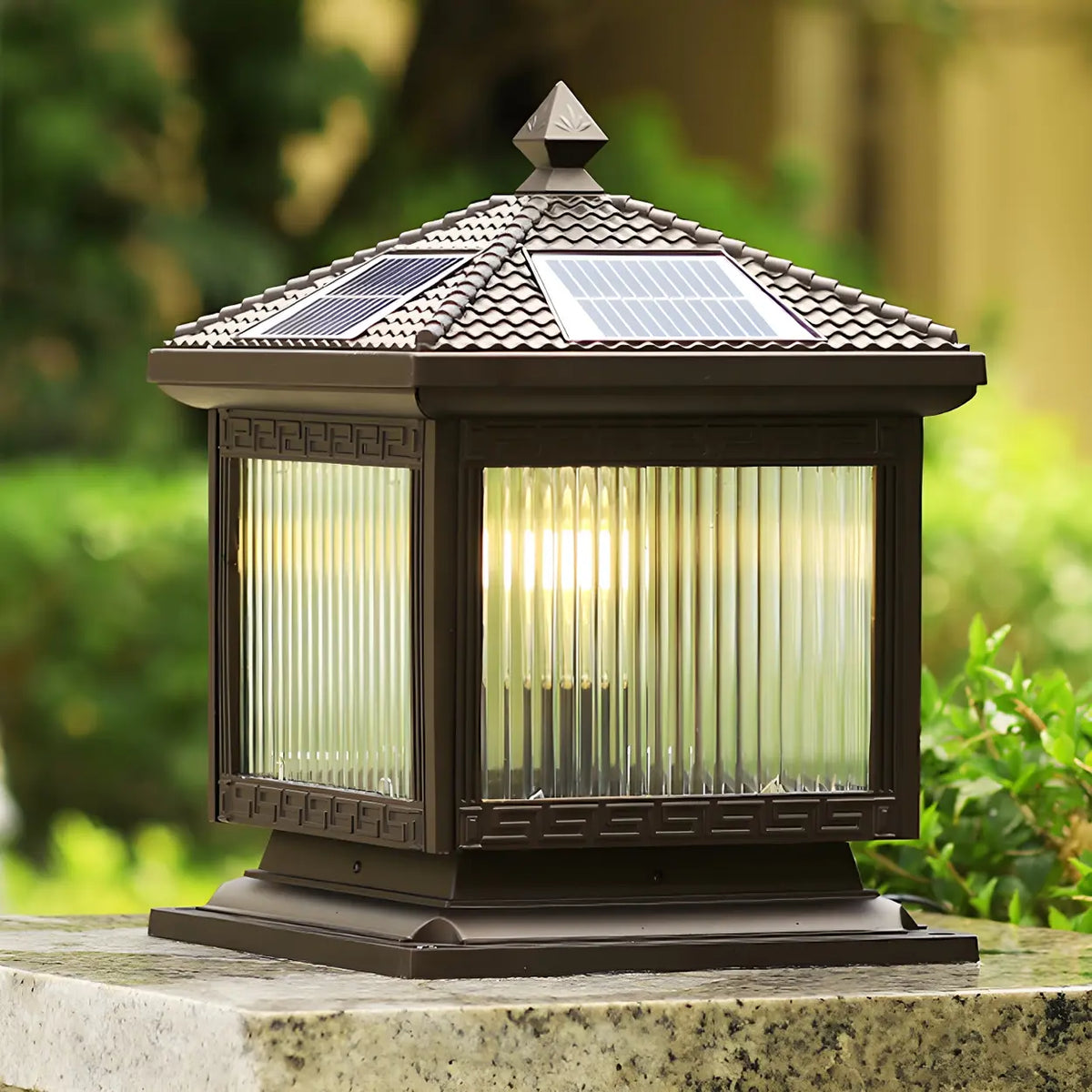 Simple Square Pavilion Metal Outdoor Solar Post Pillar Light