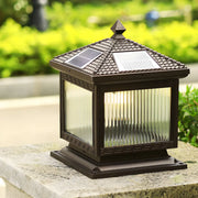 Simple Square Pavilion Metal Outdoor Solar Post Pillar Light