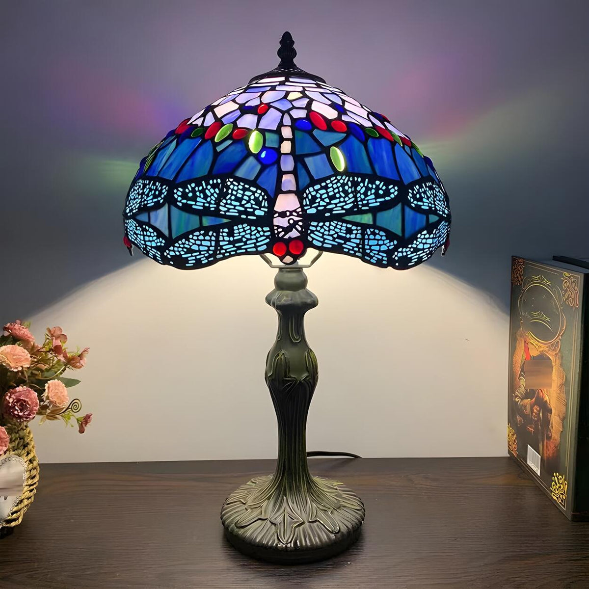 Simple Tiffany Style Dome Stained Glass Table Lamp