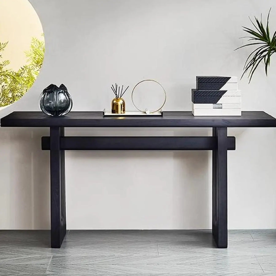 Simple Trestle Timber Black Rectangular Top Console Table