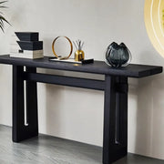 Simple Trestle Timber Black Rectangular Top Console Table