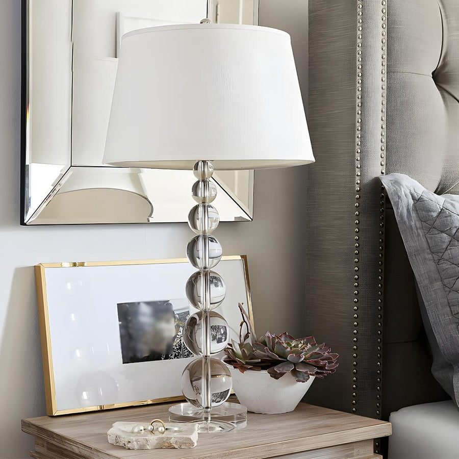Simple White Fabric Crystal Ball Tower Base Table Lamp