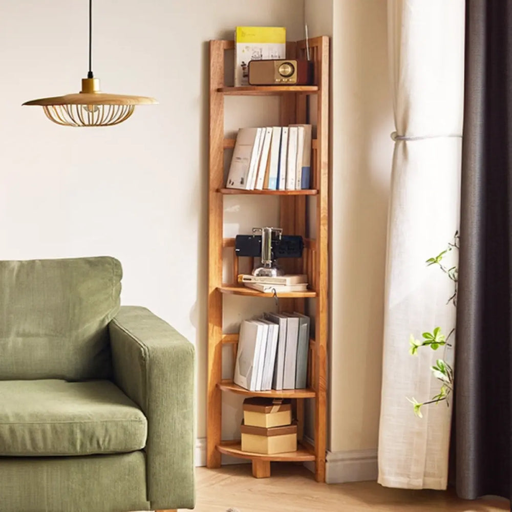 Simple Wooden Triangle Shelf Tower Open Corner Bookcase
