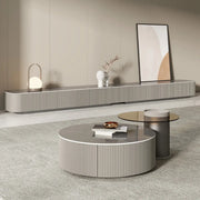 Simplistic Rectangle Grey Stone Drawers Long TV Stand