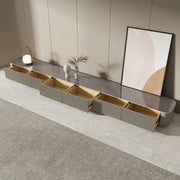 Simplistic Rectangle Grey Stone Drawers Long TV Stand