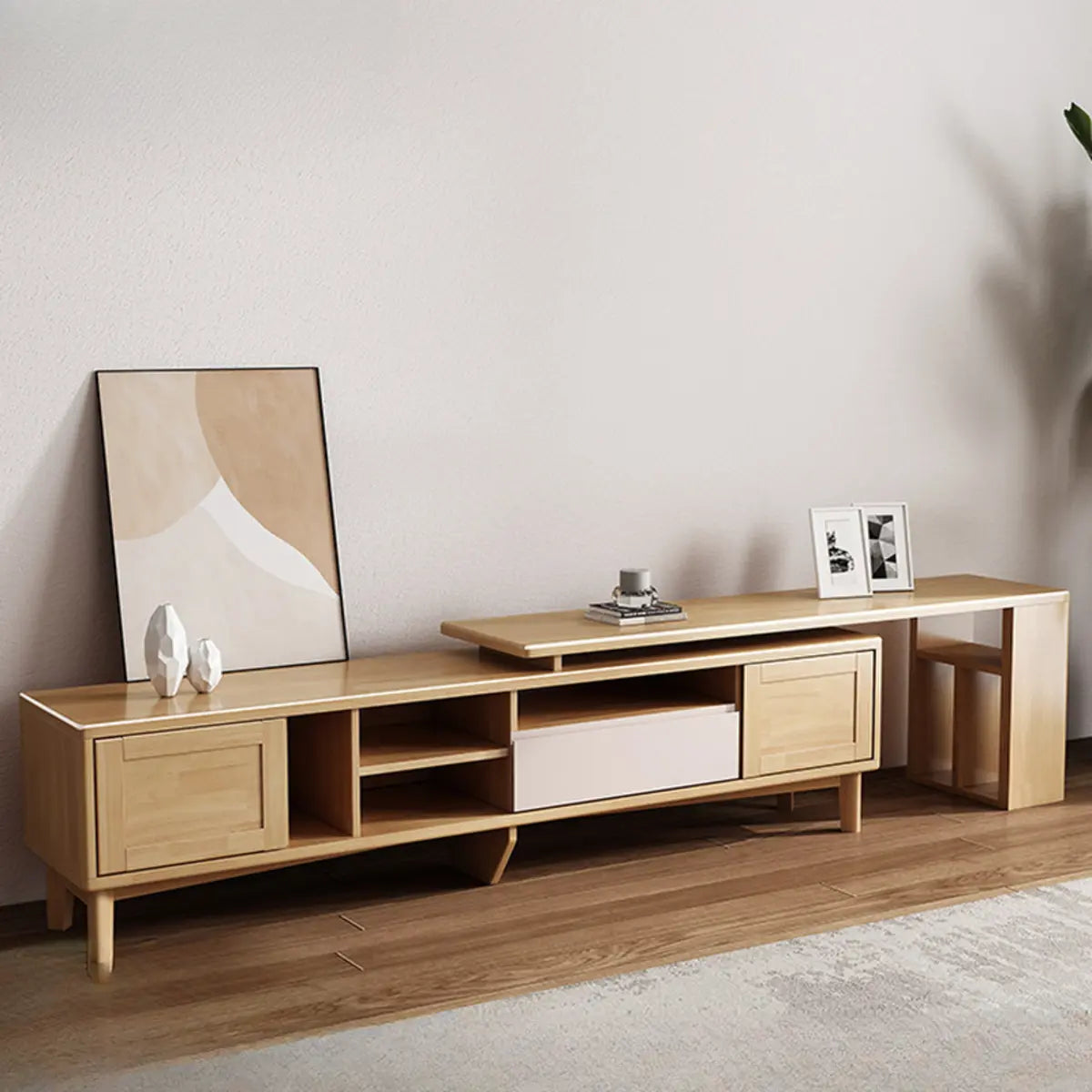 Simplistic Wood Color Open Storage Long TV Stand