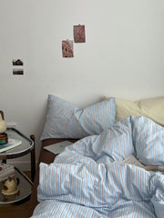 Sky Blue Striped Bedding Set