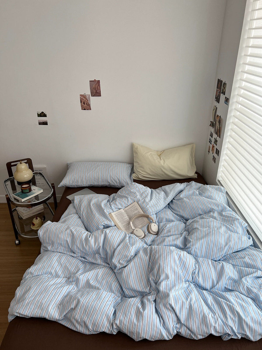 Sky Blue Striped Bedding Set
