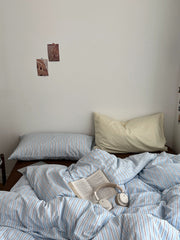 Sky Blue Striped Bedding Set