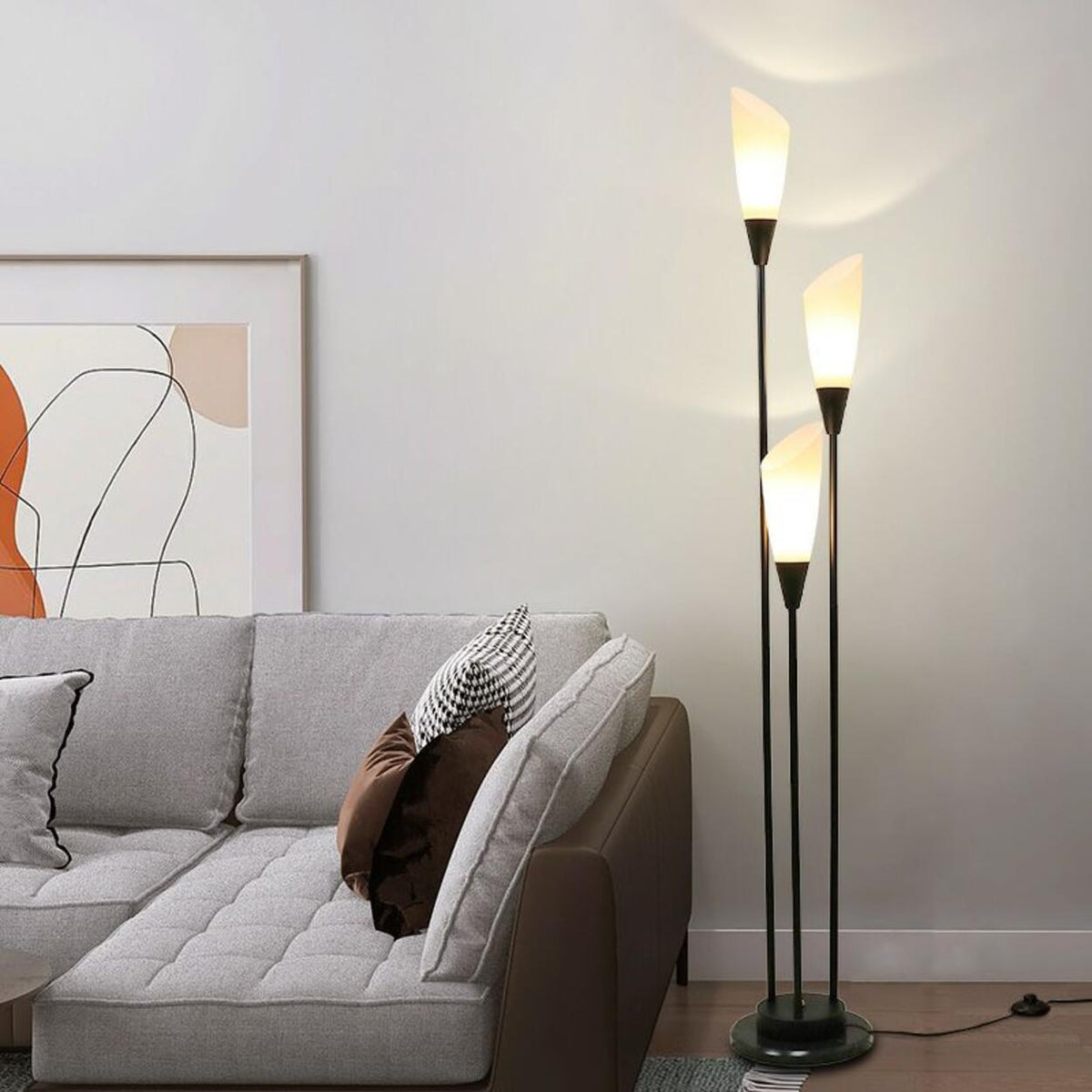 Sleek 3-Light Black Column Metal Modern Floor Lamp