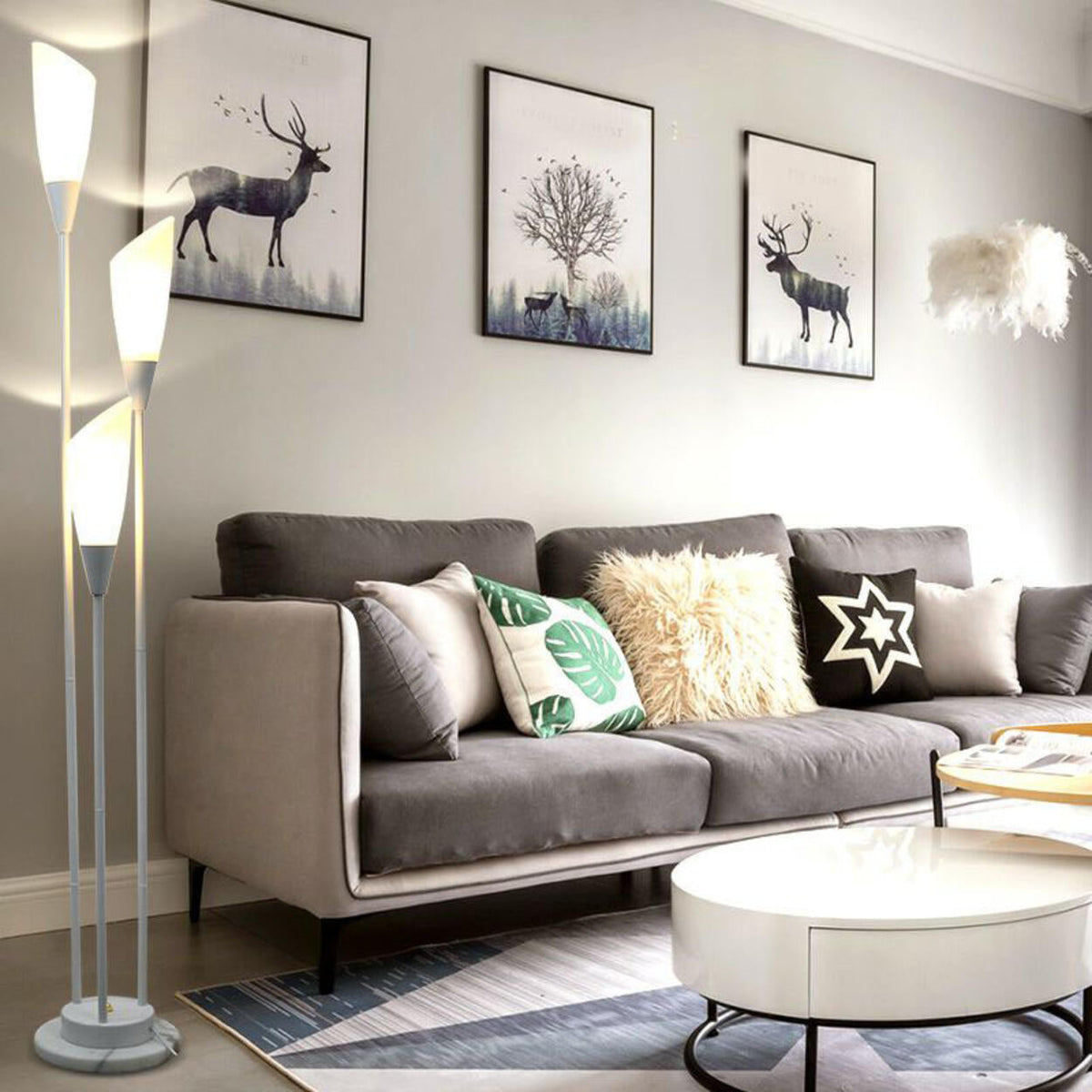 Sleek 3-Light Black Column Metal Modern Floor Lamp