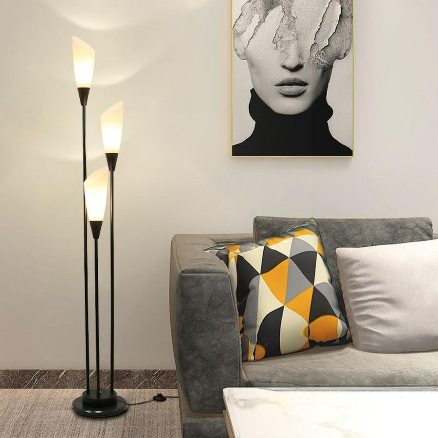 Sleek 3-Light Black Column Metal Modern Floor Lamp