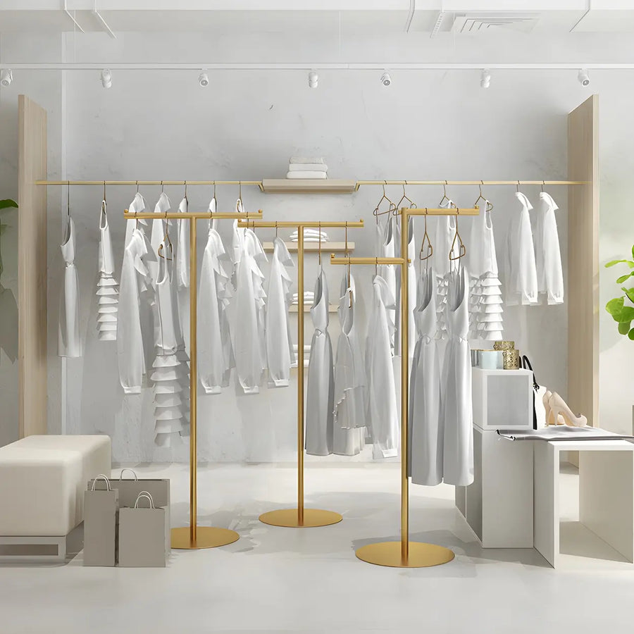 Sleek Gold Metal Free Standing Round Base Coat Rack