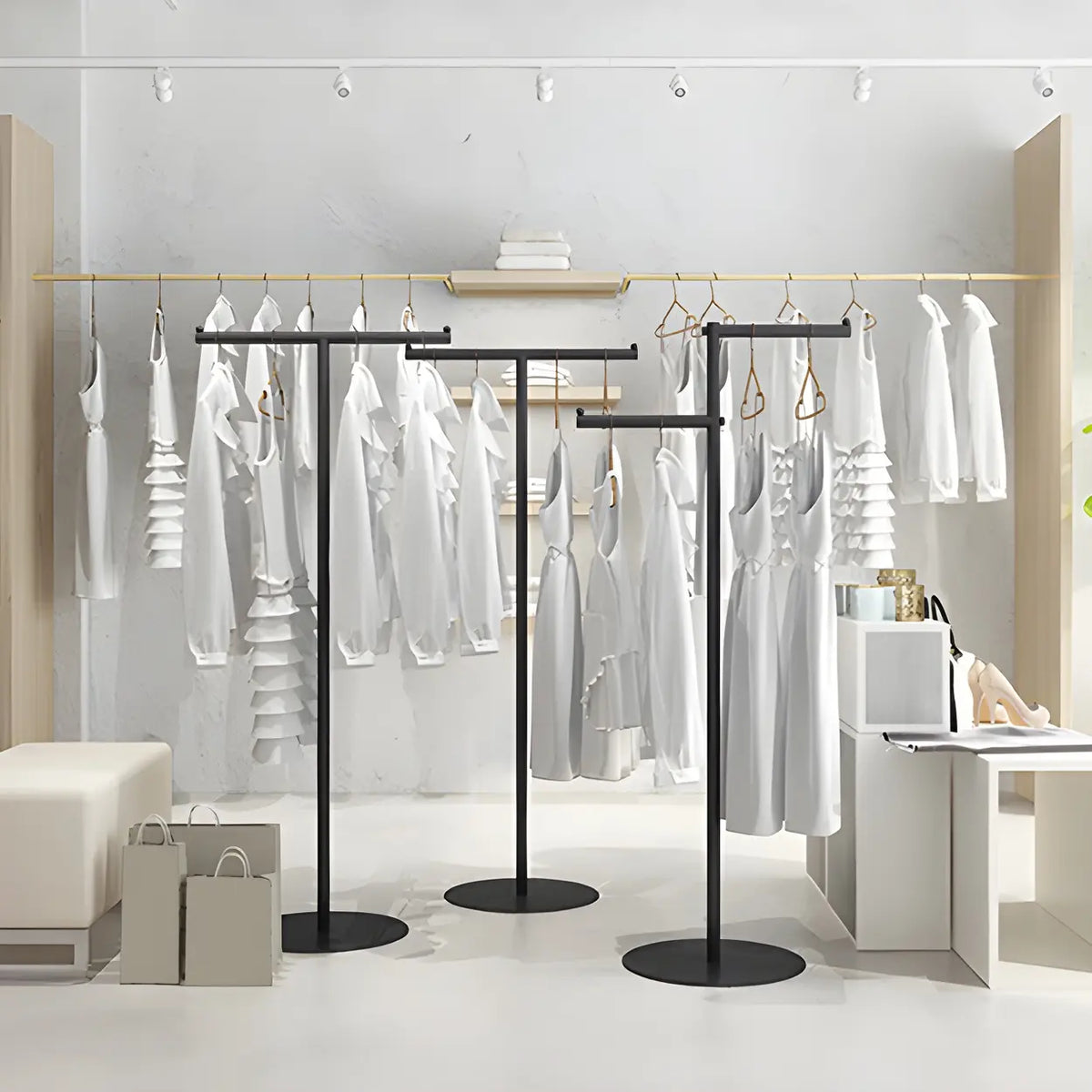 Sleek Gold Metal Free Standing Round Base Coat Rack