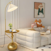 Sleek Pleated Gold Arched Floor Lamp with Side Table