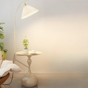 Sleek Pleated Gold Arched Floor Lamp with Side Table