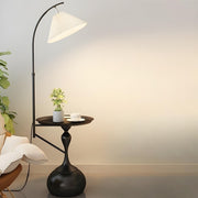 Sleek Pleated Gold Arched Floor Lamp with Side Table
