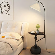 Sleek Pleated Gold Arched Floor Lamp with Side Table