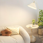 Sleek Pleated Gold Arched Floor Lamp with Side Table