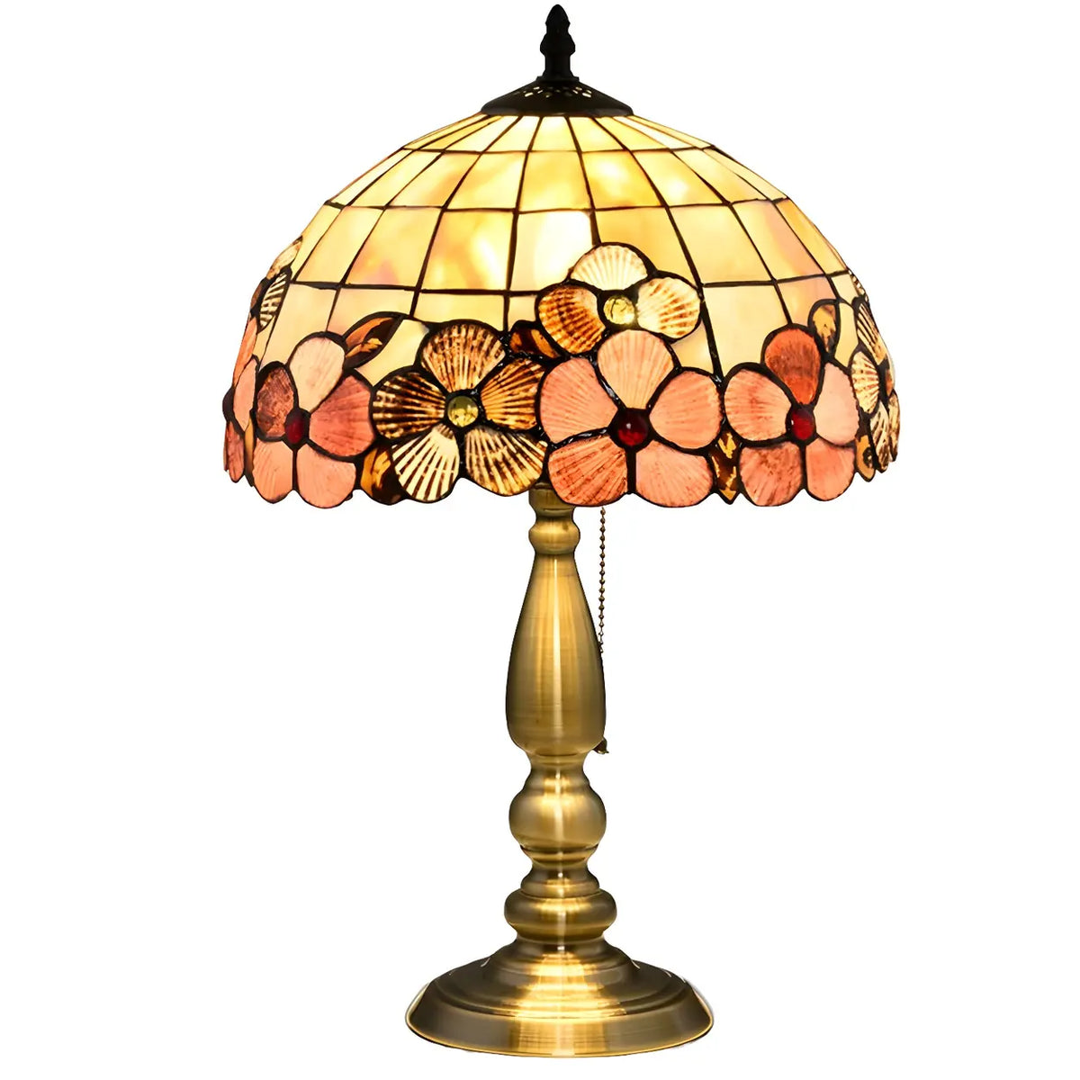 Sleek Tiffany Dome Stained Glass Metal Base Table Lamp
