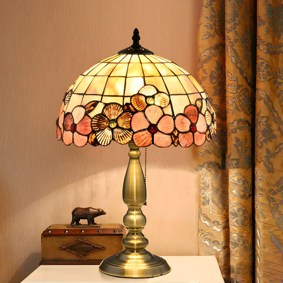 Sleek Tiffany Dome Stained Glass Metal Base Table Lamp