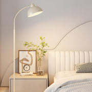 Sleek White Dome and Arc Living Room Floor Lamp