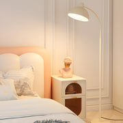 Sleek White Dome and Arc Living Room Floor Lamp
