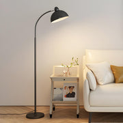 Sleek White Dome and Arc Living Room Floor Lamp