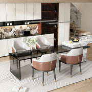 Sloped Arm Upholstered Dining Chair with Black Metal Legs