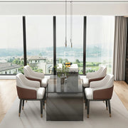 Sloped Arm Upholstered Dining Chair with Black Metal Legs