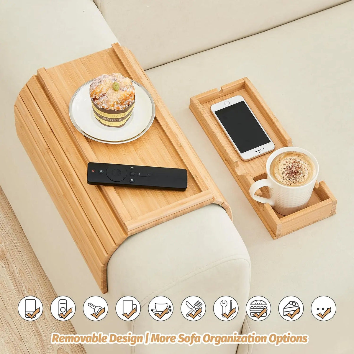 Sleepwyn Bamboo Couch Cup Holder Tray