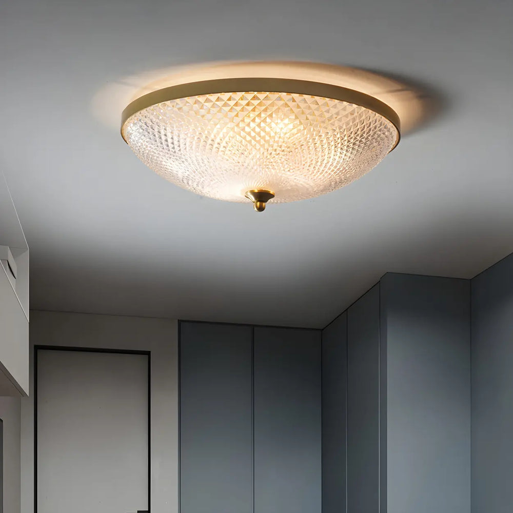 Small Golden Clear Glass Bowl-Shaped Flush Mount Light