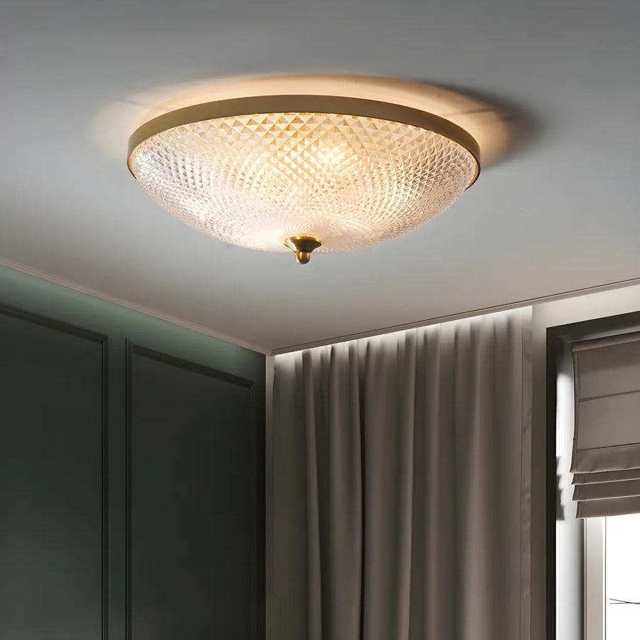 Small Golden Clear Glass Bowl-Shaped Flush Mount Light