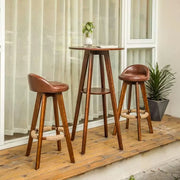 Small Natural Round Rubberwood Bar Table with Storage
