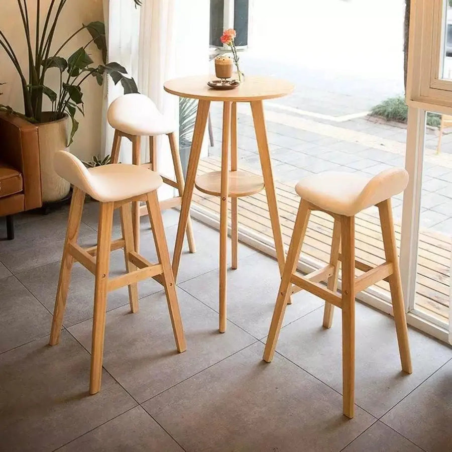 Small Natural Round Rubberwood Bar Table with Storage