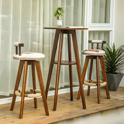 Small Natural Round Rubberwood Bar Table with Storage