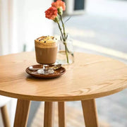 Small Natural Round Rubberwood Bar Table with Storage