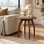 Solid Ash Wood Round Side Table with Curved Legs