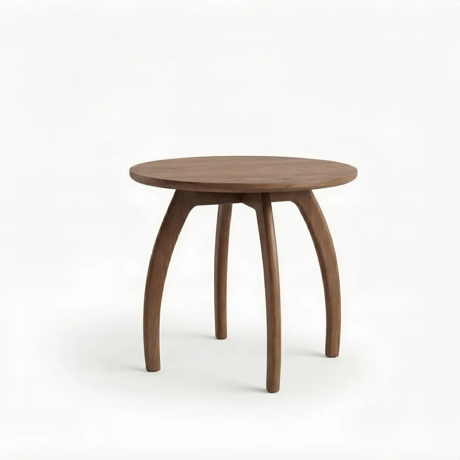 Solid Ash Wood Round Side Table with Curved Legs