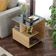 Square Glass and Wood Base White Shelved Side Table