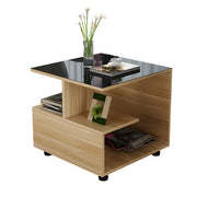 Square Glass and Wood Base White Shelved Side Table