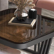 Square Glass Top Steel Frame Nesting Tables with Drawer