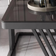 Square Glass Top Steel Frame Nesting Tables with Drawer