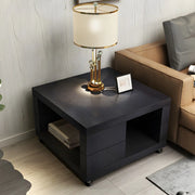 Square Walnut Wood Double Tier Side Table with Shelf